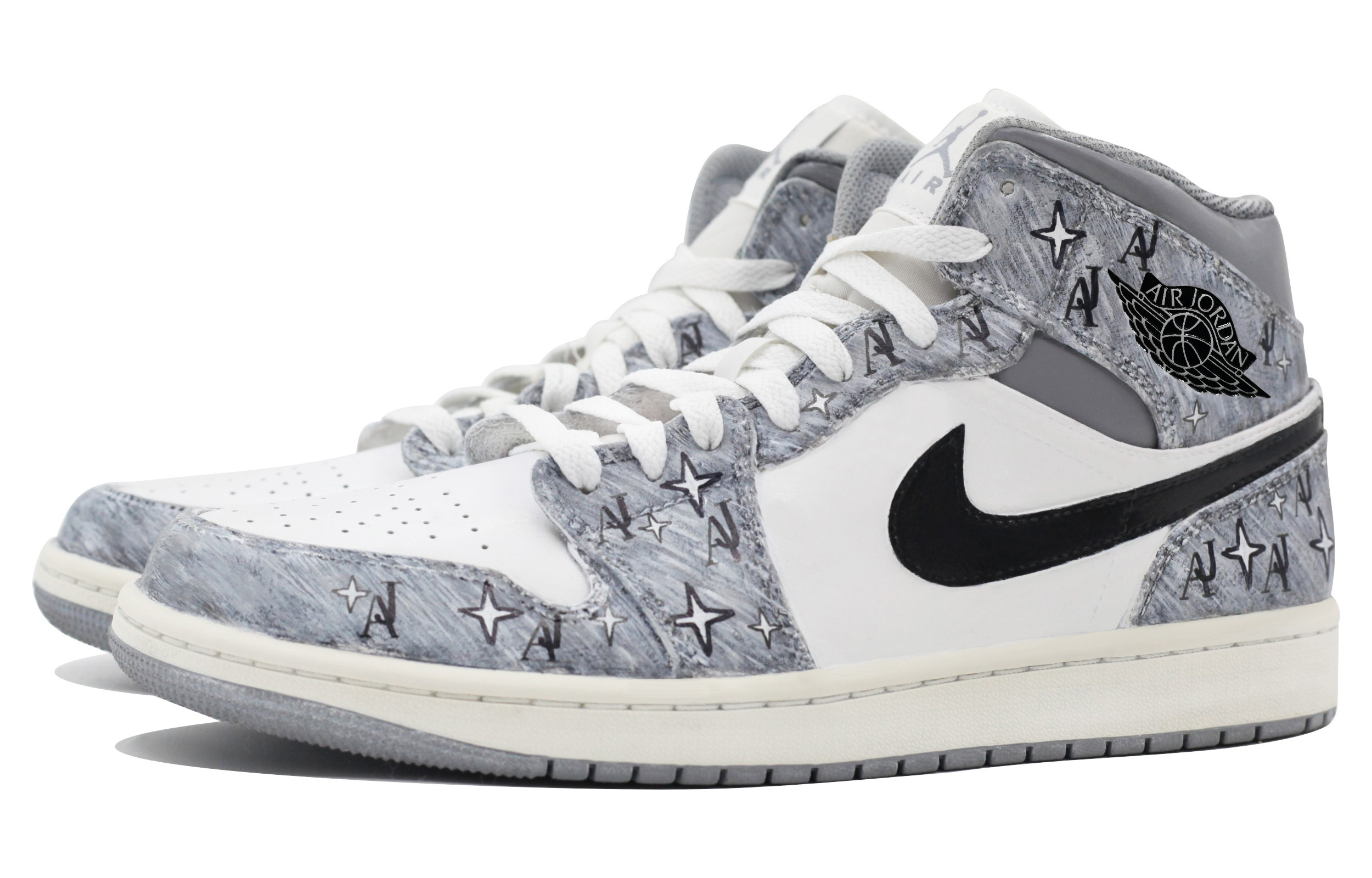 Shop [Sepatu Kustom] Air Jordan 1 Mid 'Tahun Baru Cina Abu Putih' 554724-135(Team39-AMY169AJ)