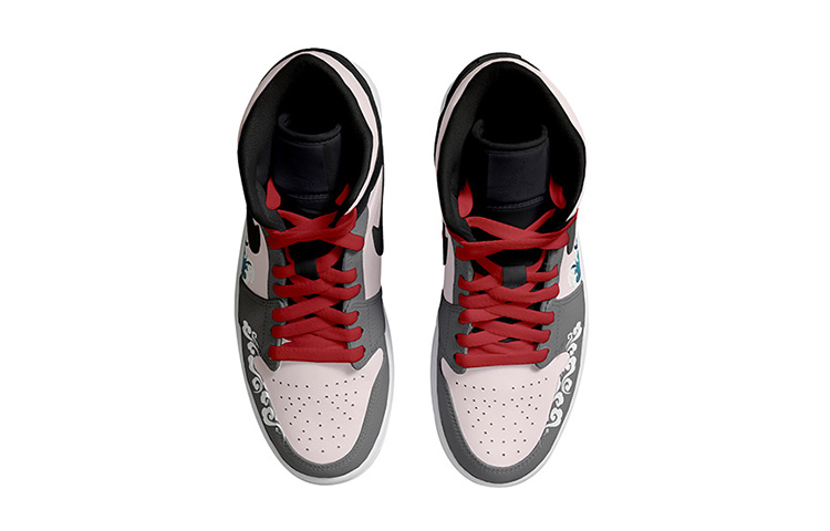 Shop Air Jordan 1 Mid "Año Nuevo Chino" Gris/Rosa/Negro 554725-074(Team拾玖-黑粉灰祥云女S-BOX)