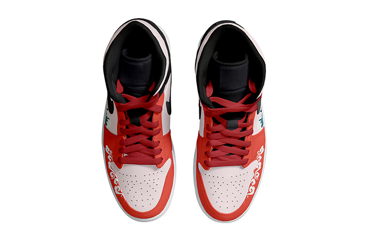 Shop [Sepatu Custom] Air Jordan 1 Mid 'Tahun Baru Imlek' 554725-074(Team拾玖-黑粉祥云女S-BOX)