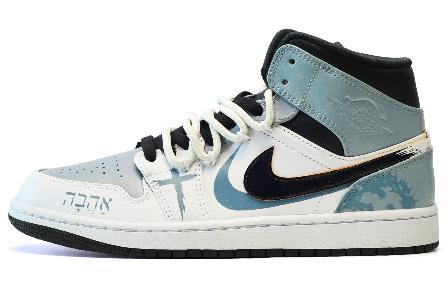 Buy [Kasut Custom] Air Jordan 1 Mid 'Hari Valentine Cina Hitam Putih Biru' 554724-170(TeamE-男款海盐黑白蓝)