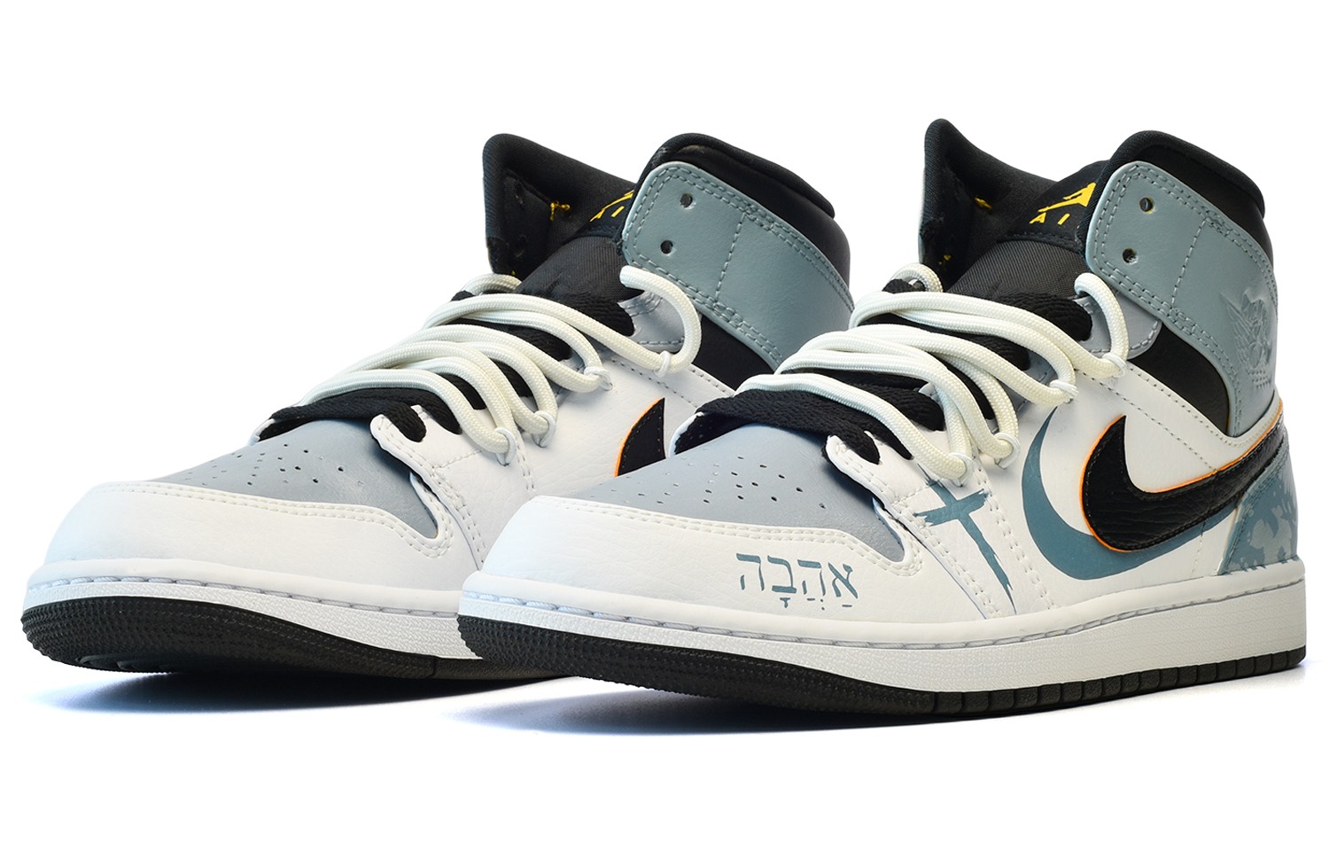 Lookbook [Kasut Custom] Air Jordan 1 Mid 'Hari Valentine Cina Hitam Putih Biru' 554724-170(TeamE-男款海盐黑白蓝)