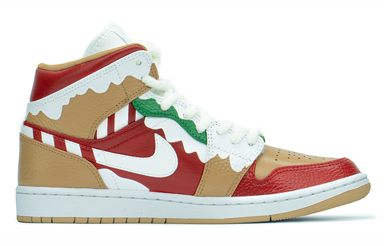 Order [Kasut Kastam] Air Jordan 1 Mid 'Krismas Kartun Gula-gula Salji' 554724-271(TeamA-AJ1卡其圣诞红白)