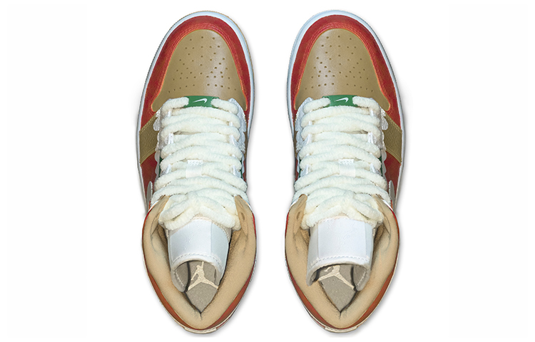 Shop [Kasut Kastam] Air Jordan 1 Mid 'Krismas Kartun Gula-gula Salji' 554724-271(TeamA-AJ1卡其圣诞红白)