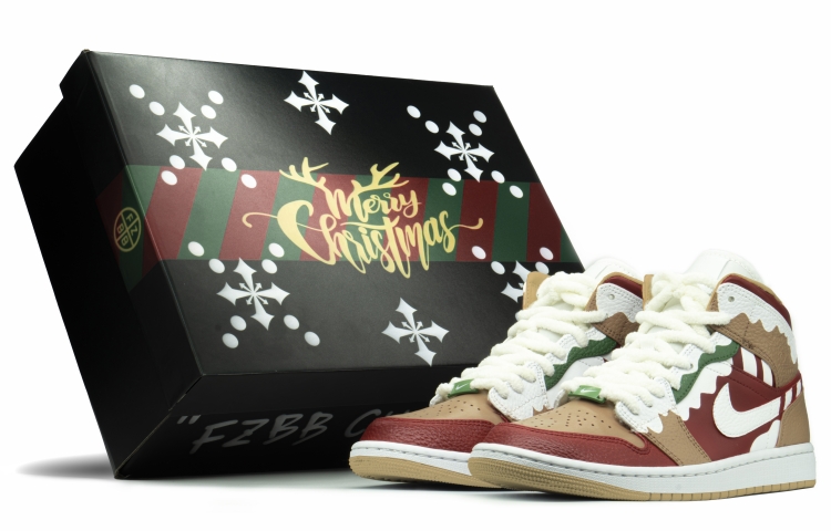 Buy 【客製球鞋】Jordan Air Jordan 1 聖誕節 禮物 二次元 聖誕花紋 糖果 雪花 毛絨鞋帶 特殊禮盒 中幫 復古籃球鞋 男款 紅綠白卡其