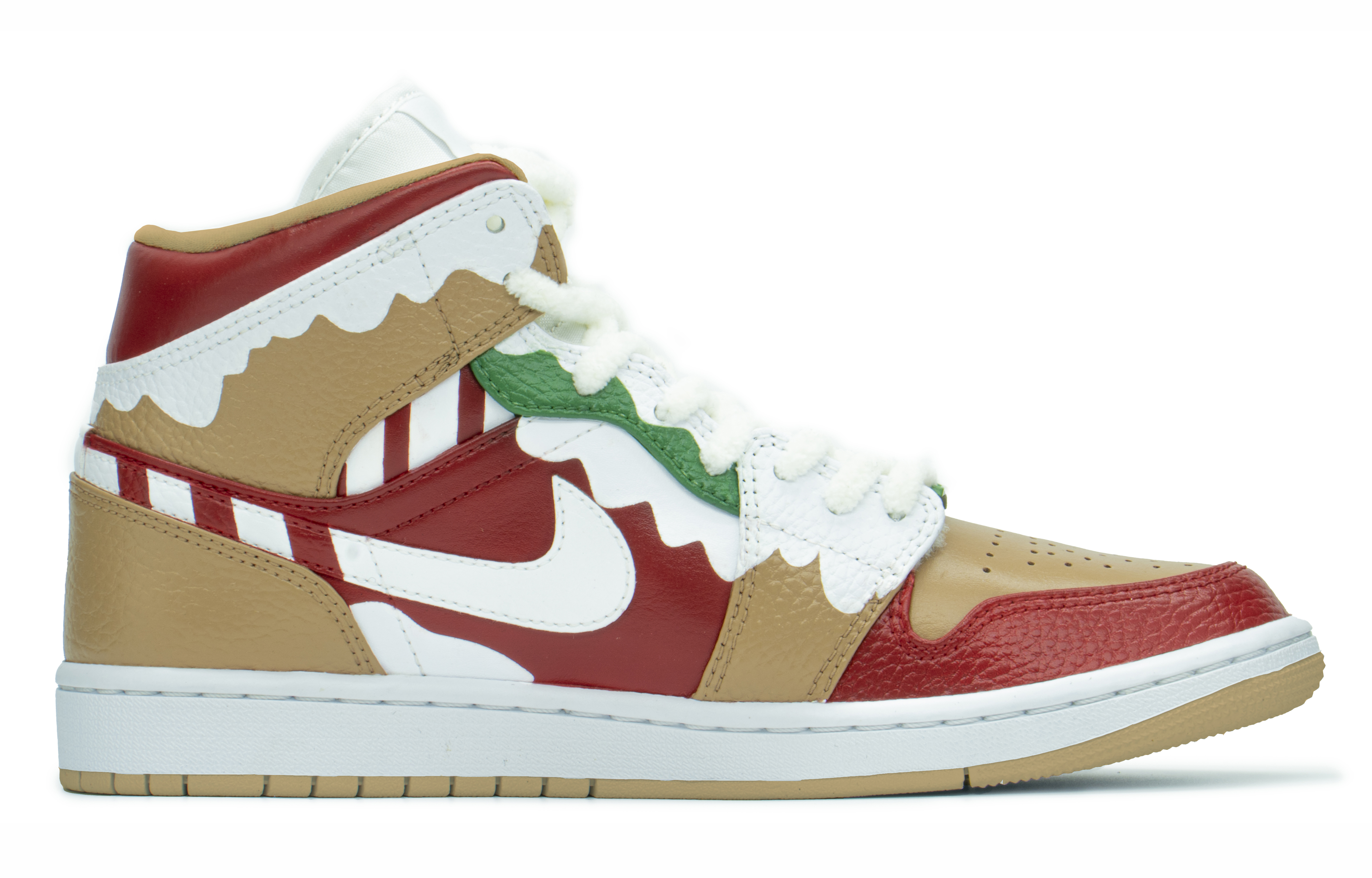 Lookbook 【客製球鞋】Jordan Air Jordan 1 聖誕節 禮物 二次元 聖誕花紋 糖果 雪花 毛絨鞋帶 特殊禮盒 中幫 復古籃球鞋 男款 紅綠白卡其