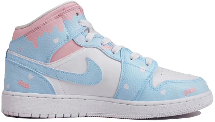 【定制球鞋】Jordan Air Jordan 1 Mid CL 聖誕愛心 Love 流淌 可愛 中幫 復古籃球鞋 男款 白藍粉 Order 【定制球鞋】Jordan Air Jordan 1 Mid CL 聖誕愛心 Love 流淌 可愛 中幫 復古籃球鞋 男款 白藍粉