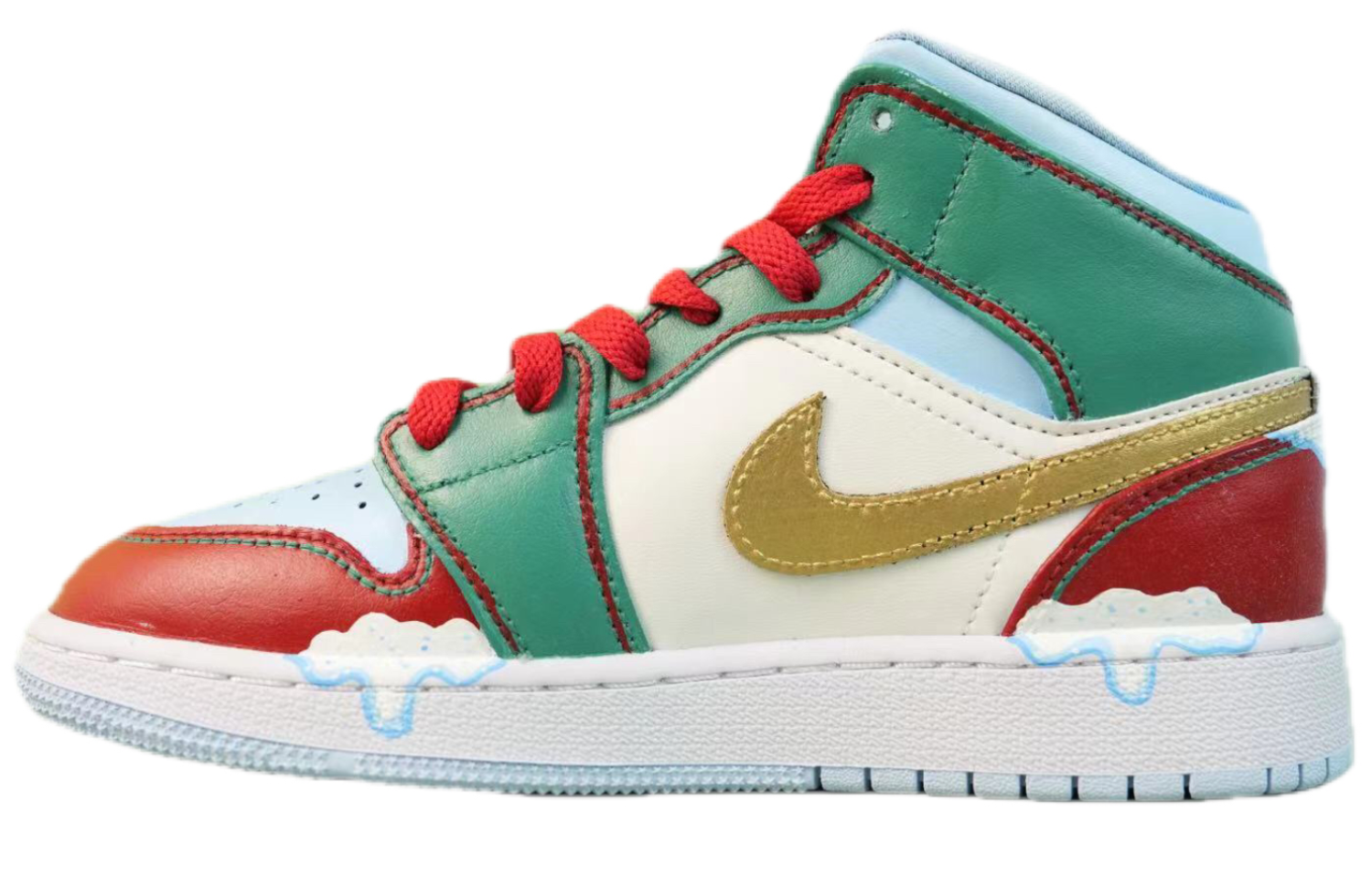 Buy 【客製化球鞋】 Jordan Air Jordan 1 Mid 聖誕 新年 節慶 撞色 中筒 復古籃球鞋 GS 紅綠金