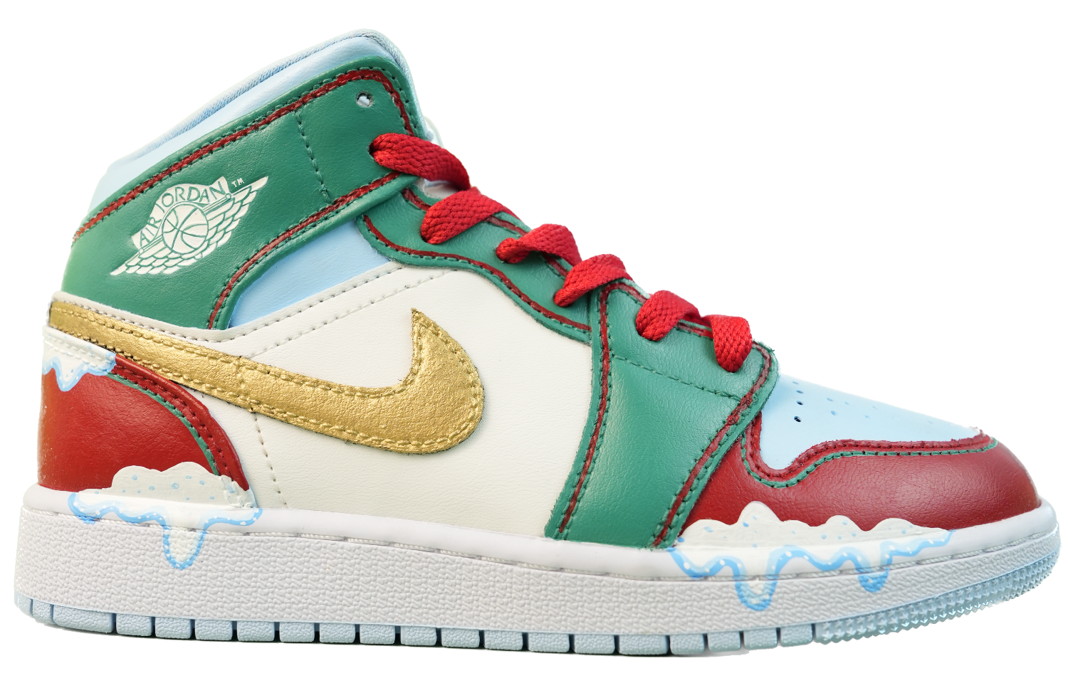 Order 【客製化球鞋】 Jordan Air Jordan 1 Mid 聖誕 新年 節慶 撞色 中筒 復古籃球鞋 GS 紅綠金