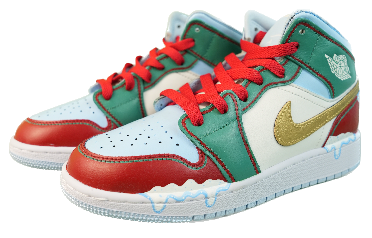 Lookbook 【客製化球鞋】 Jordan Air Jordan 1 Mid 聖誕 新年 節慶 撞色 中筒 復古籃球鞋 GS 紅綠金