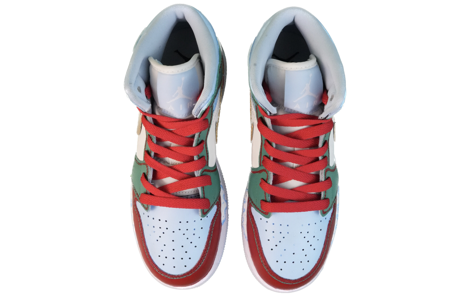 Shop 【客製化球鞋】 Jordan Air Jordan 1 Mid 聖誕 新年 節慶 撞色 中筒 復古籃球鞋 GS 紅綠金