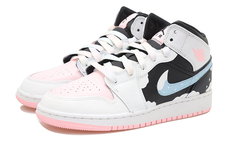 Shop [Kasut Custom] Air Jordan 1 Mid 'Awan Biru Langit Arnab' 555112-061(Team拾玖-云朵兔S-BOX）