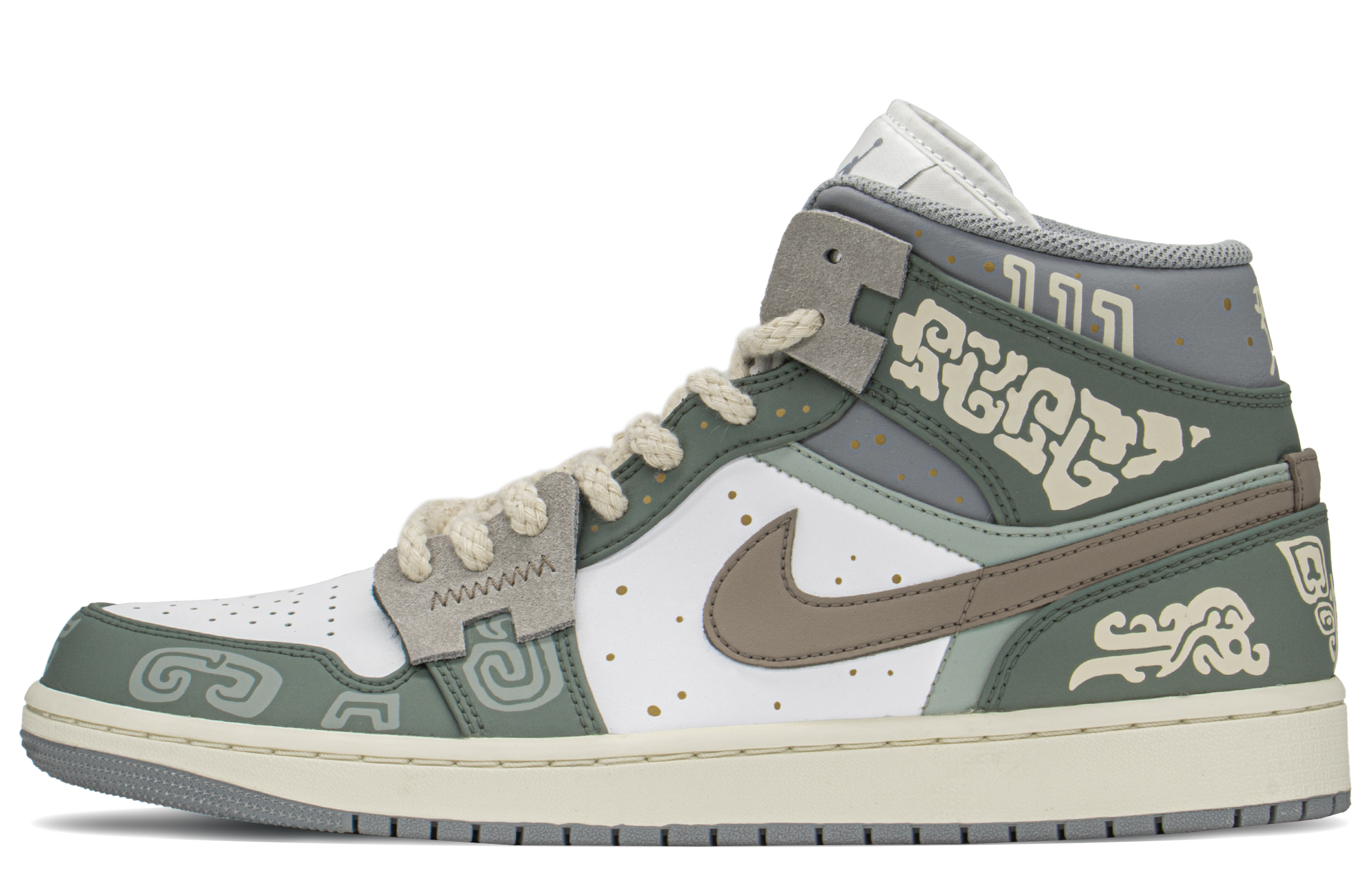 Buy [Kasut Custom] Air Jordan 1 Mid 'CNY Gangsa Hijau Purba' 554724-135(TeamA-AJ男青铜器S-BOX)