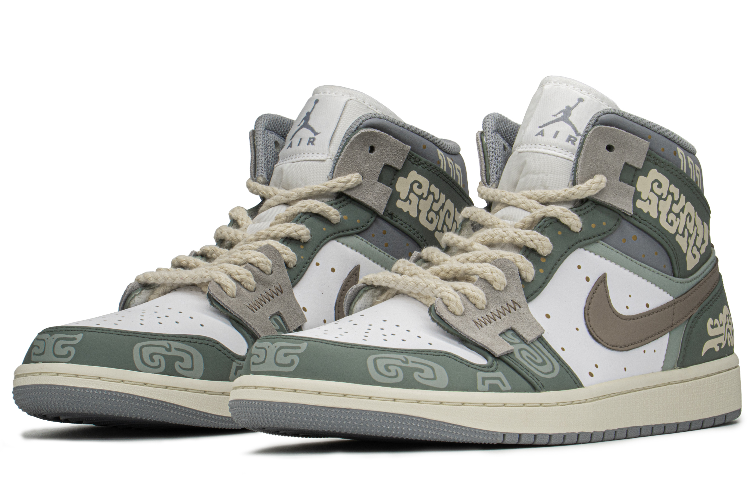 Lookbook [Kasut Custom] Air Jordan 1 Mid 'CNY Gangsa Hijau Purba' 554724-135(TeamA-AJ男青铜器S-BOX)