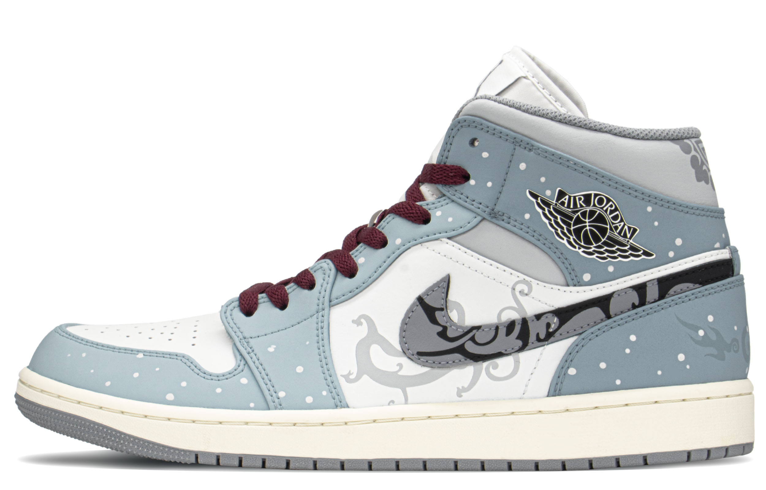 Buy [Sepatu Kustom] Air Jordan 1 Mid 'CNY Dragon Print Biru Putih' 554724-135(TeamA-AJ男如意龙S-BOX)