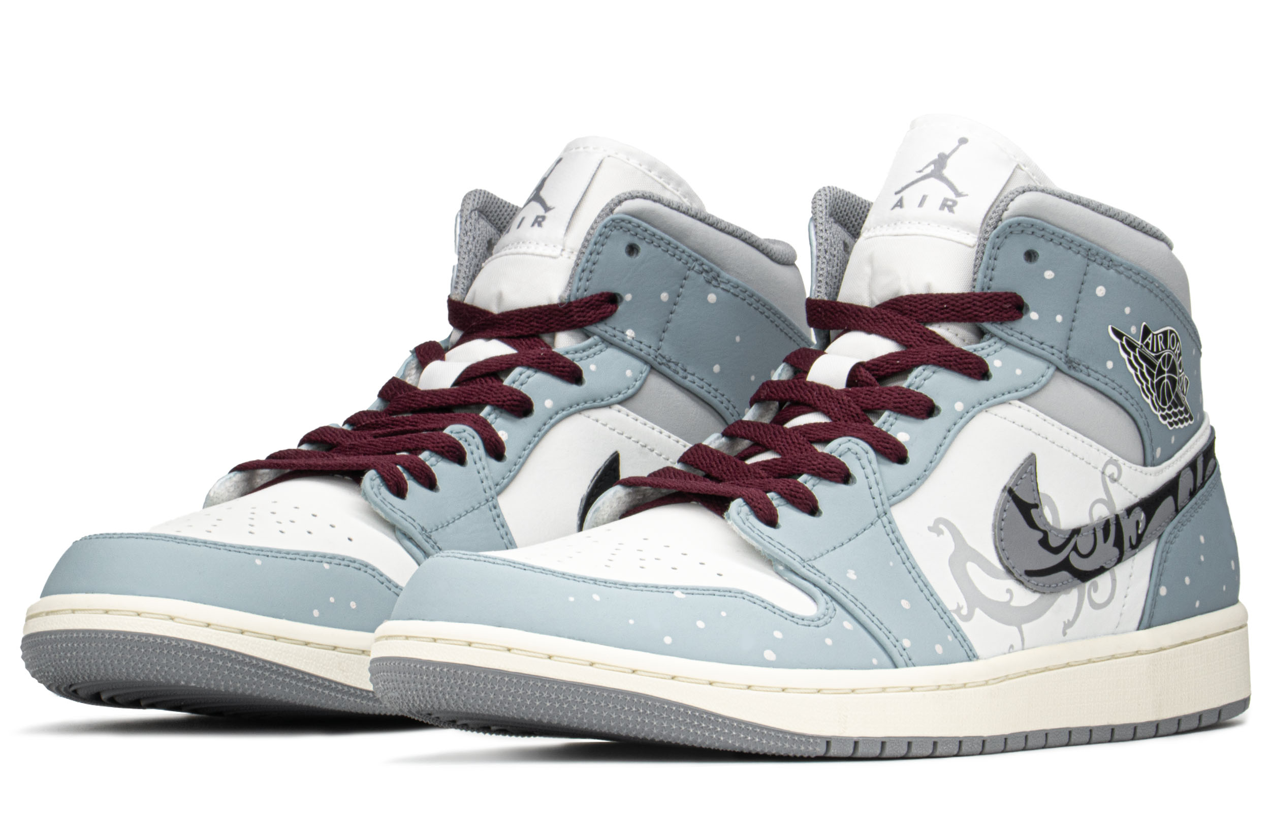 Lookbook [Sepatu Kustom] Air Jordan 1 Mid 'CNY Dragon Print Biru Putih' 554724-135(TeamA-AJ男如意龙S-BOX)