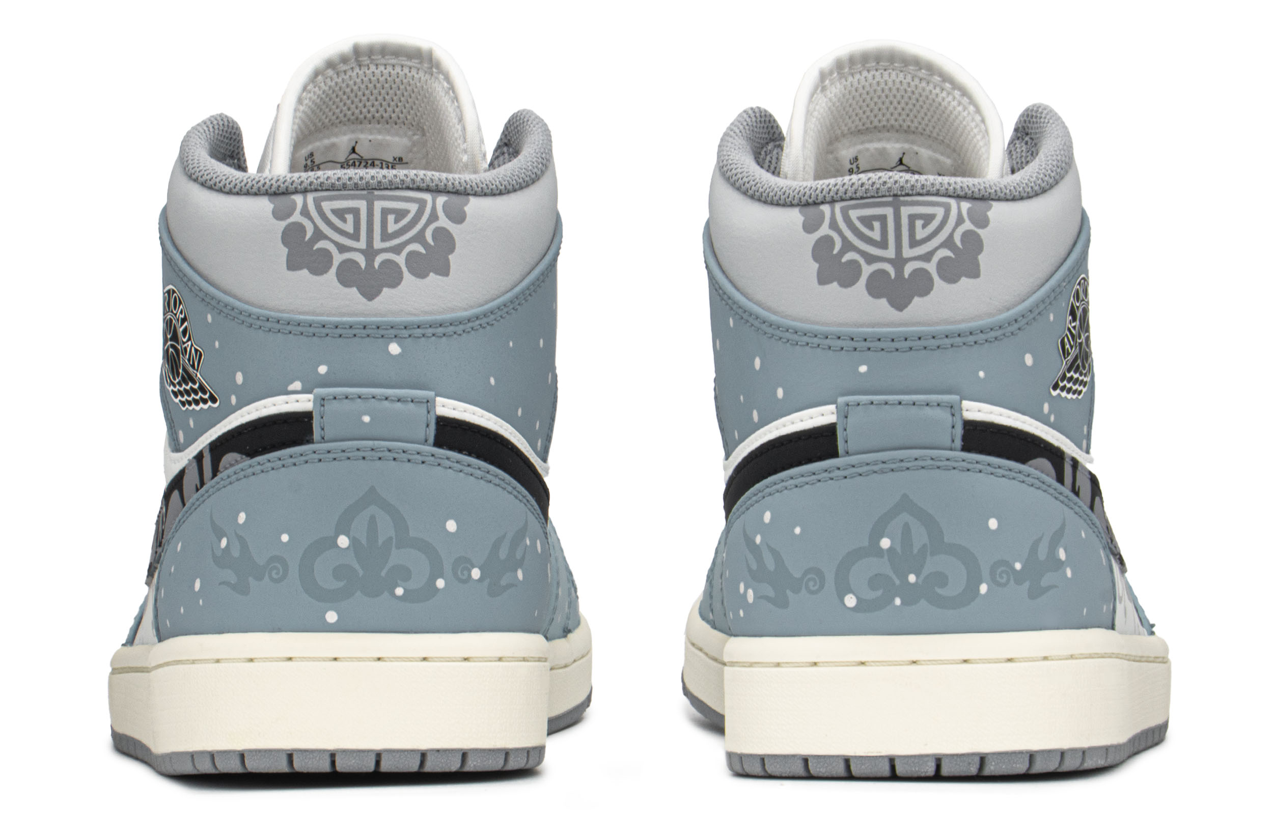 Shop [Sepatu Kustom] Air Jordan 1 Mid 'CNY Dragon Print Biru Putih' 554724-135(TeamA-AJ男如意龙S-BOX)