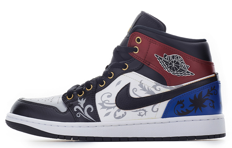 Order 【定制球鞋】 Jordan Air Jordan 1 Mid 虎年定制 CNY 國風禮盒 二次元花紋 國風紋路 銅扣 警燈 中幫 復古籃球鞋 GS 紅藍黑白