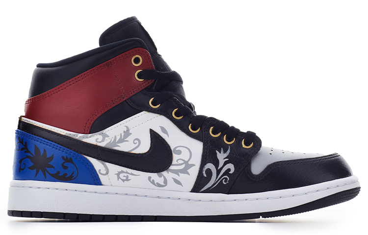 Lookbook 【定制球鞋】 Jordan Air Jordan 1 Mid 虎年定制 CNY 國風禮盒 二次元花紋 國風紋路 銅扣 警燈 中幫 復古籃球鞋 GS 紅藍黑白