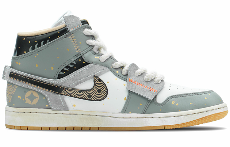 Lookbook [Sepatu Kustom] Air Jordan 1 Mid 'CNY Tahun Macan Abu Putih' 554724-271(TeamA-恭喜发财S-BOX)