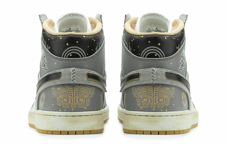 Details for [Sepatu Kustom] Air Jordan 1 Mid 'CNY Tahun Macan Abu Putih' 554724-271(TeamA-恭喜发财S-BOX)