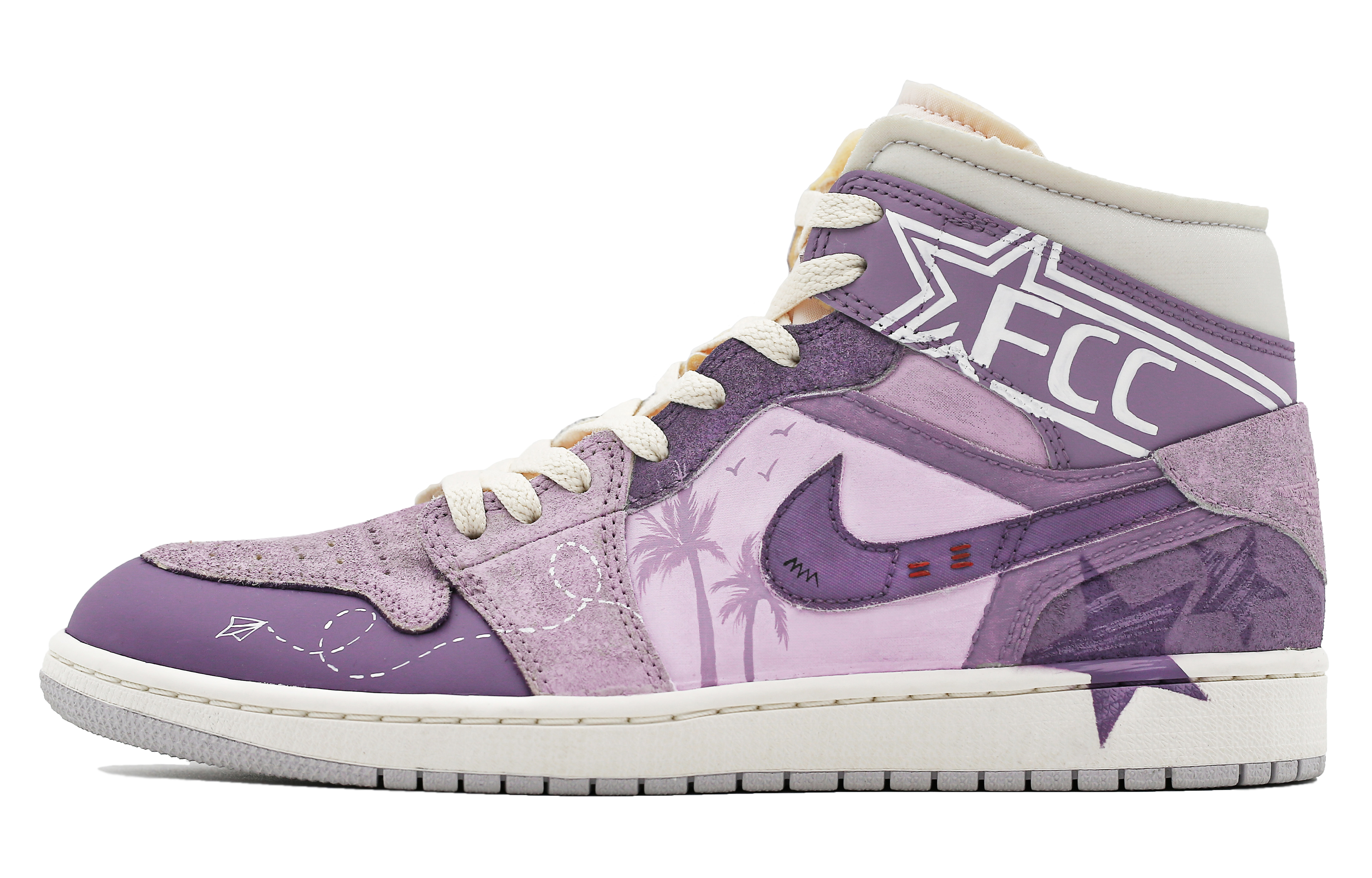 Buy 커스텀 에어 조던 1 미드 '코코넛 아일랜드 타로 그라피티' (79 characters) DM9652-100(Team31-男款椰岛香芋)