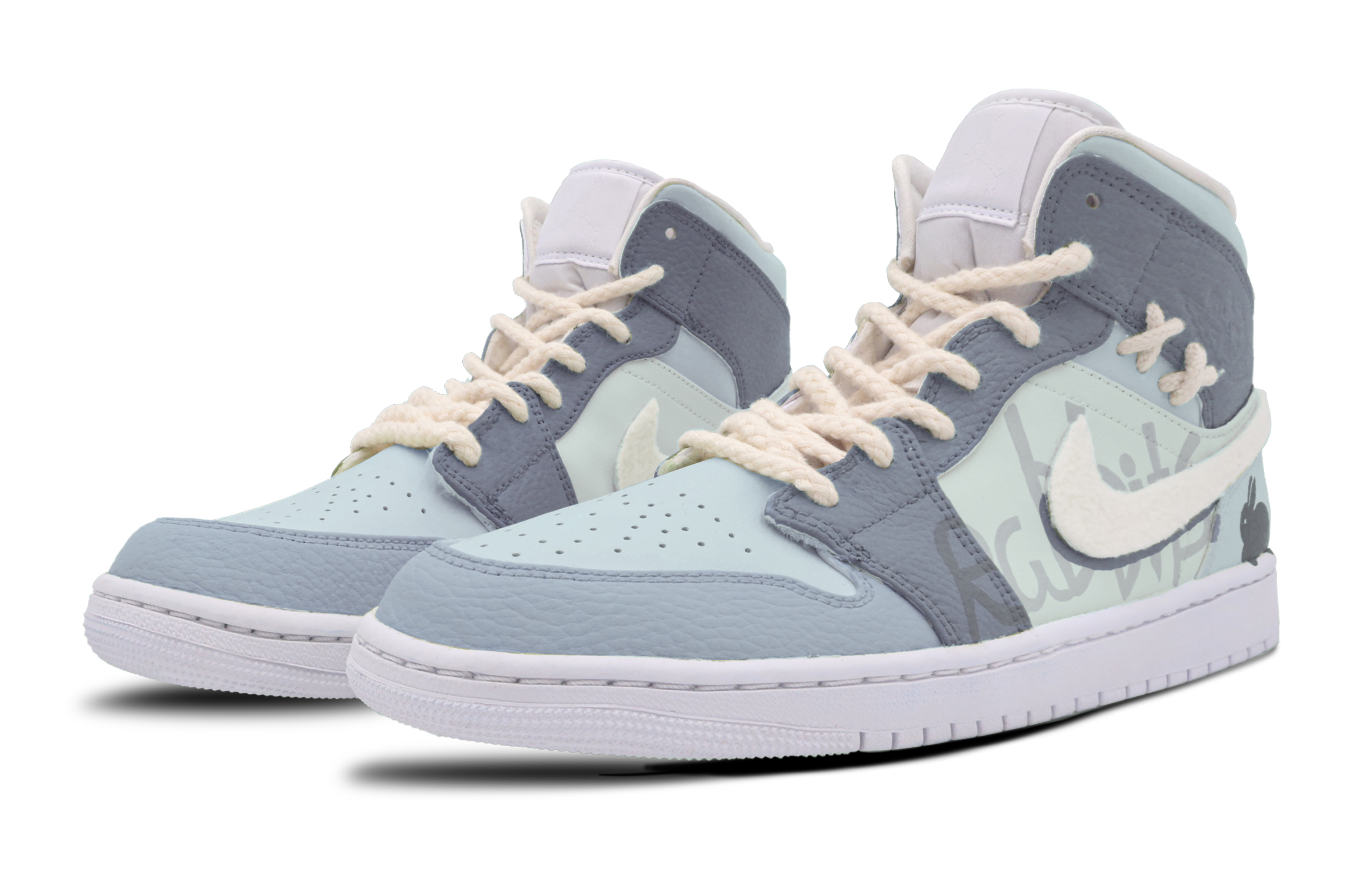 Lookbook [定制鞋款] Air Jordan 1 中帮 '冷灰蓝' 554725-130(Team53-女款冷艳兔兔)