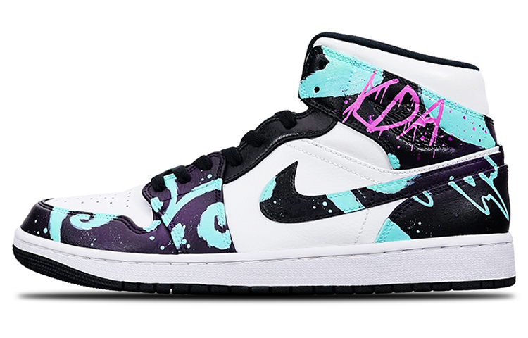 Buy 【定製球鞋】 Jordan Air Jordan 1 Mid 酷飒一夏 英雄聯盟 阿卡麗 电玩 中幫 復古籃球鞋 男款 紫白藍