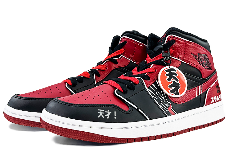 Lookbook [Sepatu Kustom] Air Jordan 1 Mid 'Court Sprite Hitam Merah Cerdas' 554724-074(Team40-男款灌篮高手黑红)