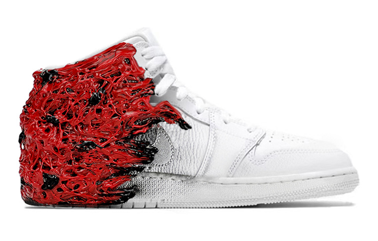 Order [Sepatu Kustom] Air Jordan 1 Mid 'Cthulhu Mythos Unclean Sumber Merah-Hitam-Putih' 554725-126(TeamY-女款克苏鲁神话黑红)