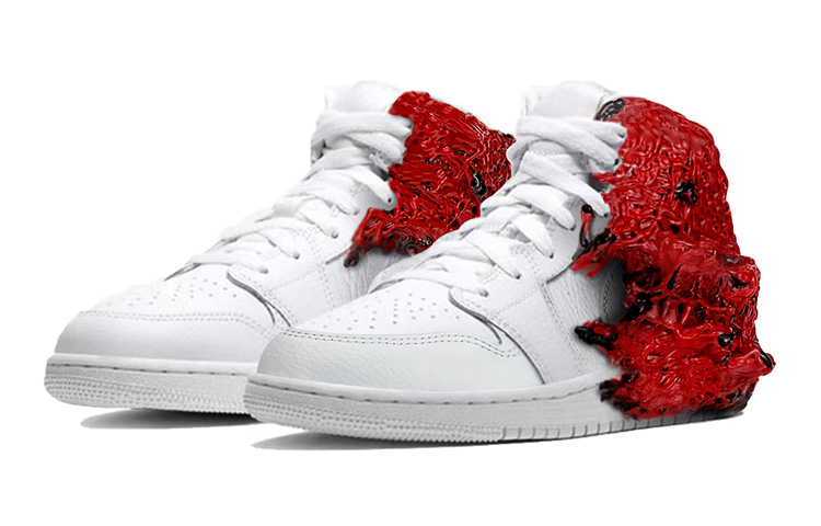 Lookbook [Sepatu Kustom] Air Jordan 1 Mid 'Cthulhu Mythos Unclean Sumber Merah-Hitam-Putih' 554725-126(TeamY-女款克苏鲁神话黑红)