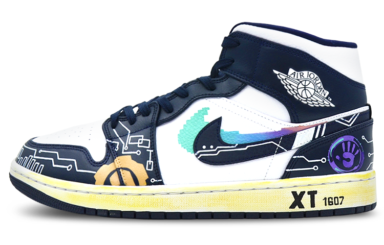 Buy 【訂製球鞋】 Jordan Air Jordan 1 Mid 賽博龐克 氧化 像素風 中筒 復古籃球鞋 男款 黑白