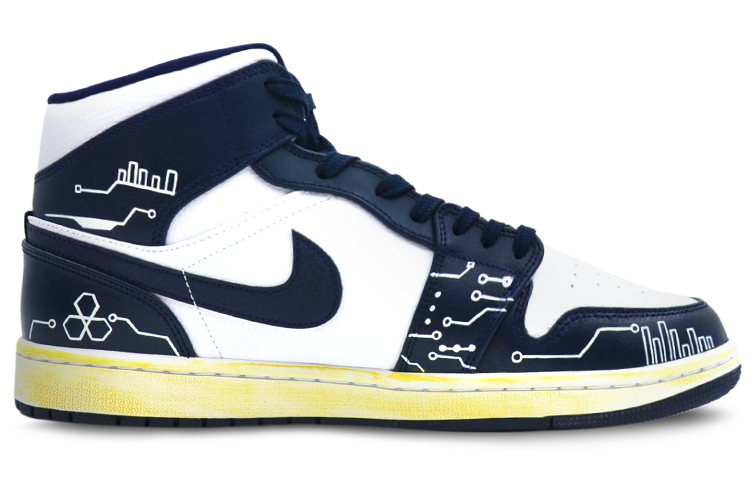 Order 【訂製球鞋】 Jordan Air Jordan 1 Mid 賽博龐克 氧化 像素風 中筒 復古籃球鞋 男款 黑白
