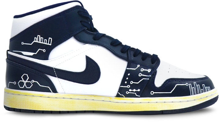 【訂製球鞋】 Jordan Air Jordan 1 Mid 賽博龐克 氧化 像素風 中筒 復古籃球鞋 男款 黑白 Order 【訂製球鞋】 Jordan Air Jordan 1 Mid 賽博龐克 氧化 像素風 中筒 復古籃球鞋 男款 黑白