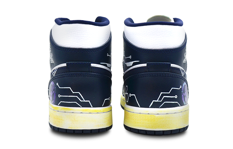 Purchase 【訂製球鞋】 Jordan Air Jordan 1 Mid 賽博龐克 氧化 像素風 中筒 復古籃球鞋 男款 黑白