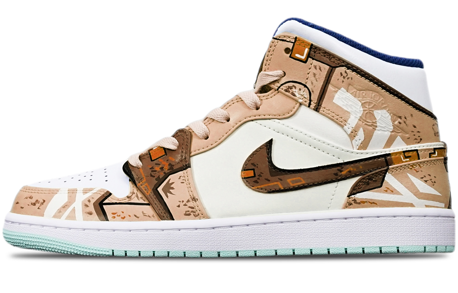 Buy [Sepatu Kustom] Air Jordan 1 Mid 'Cyberpunk Biru Mint' 554725-413(TeamT-战损卡其白女S-BOX)