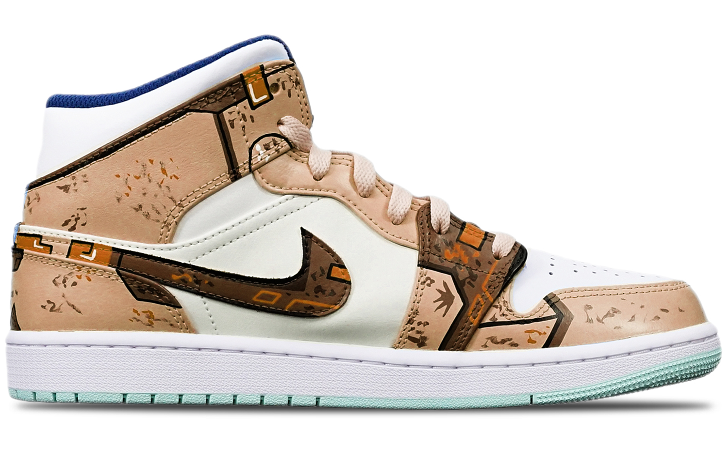 Order [Sepatu Kustom] Air Jordan 1 Mid 'Cyberpunk Biru Mint' 554725-413(TeamT-战损卡其白女S-BOX)