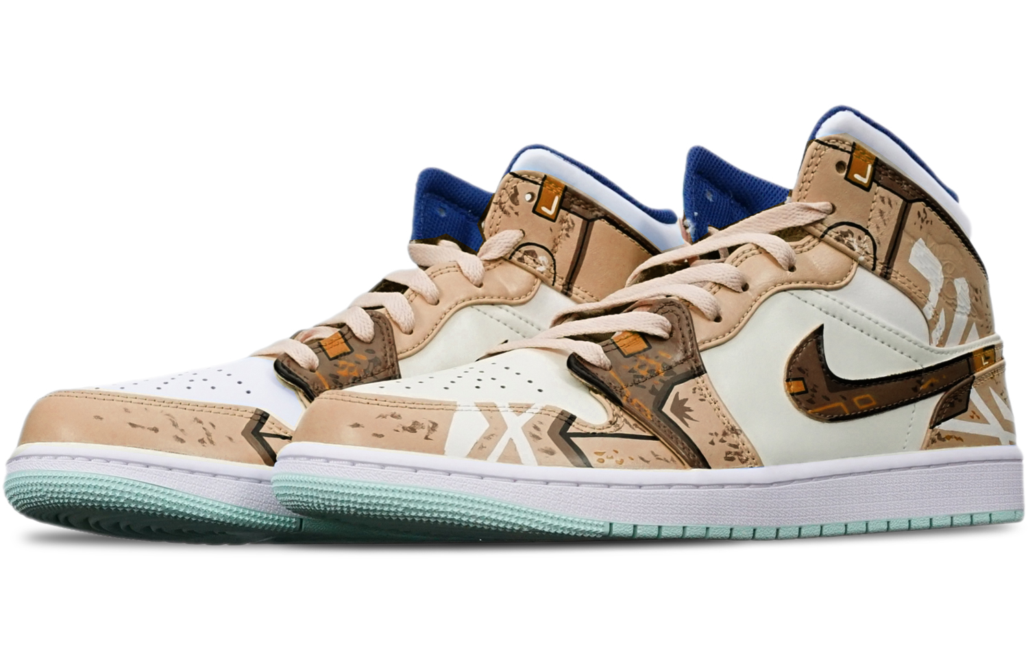 Lookbook [Sepatu Kustom] Air Jordan 1 Mid 'Cyberpunk Biru Mint' 554725-413(TeamT-战损卡其白女S-BOX)