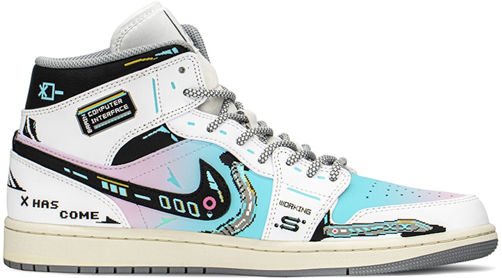 【定制球鞋】Jordan Air Jordan 1 Mid 賽博朋克 機能電玩像素 棉花糖 中幫 復古籃球鞋 男款 藍粉 Order 【定制球鞋】Jordan Air Jordan 1 Mid 賽博朋克 機能電玩像素 棉花糖 中幫 復古籃球鞋 男款 藍粉