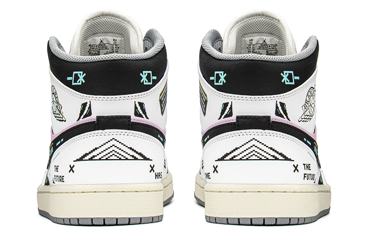 Shop 【定制球鞋】Jordan Air Jordan 1 Mid 賽博朋克 機能電玩像素 棉花糖 中幫 復古籃球鞋 男款 藍粉