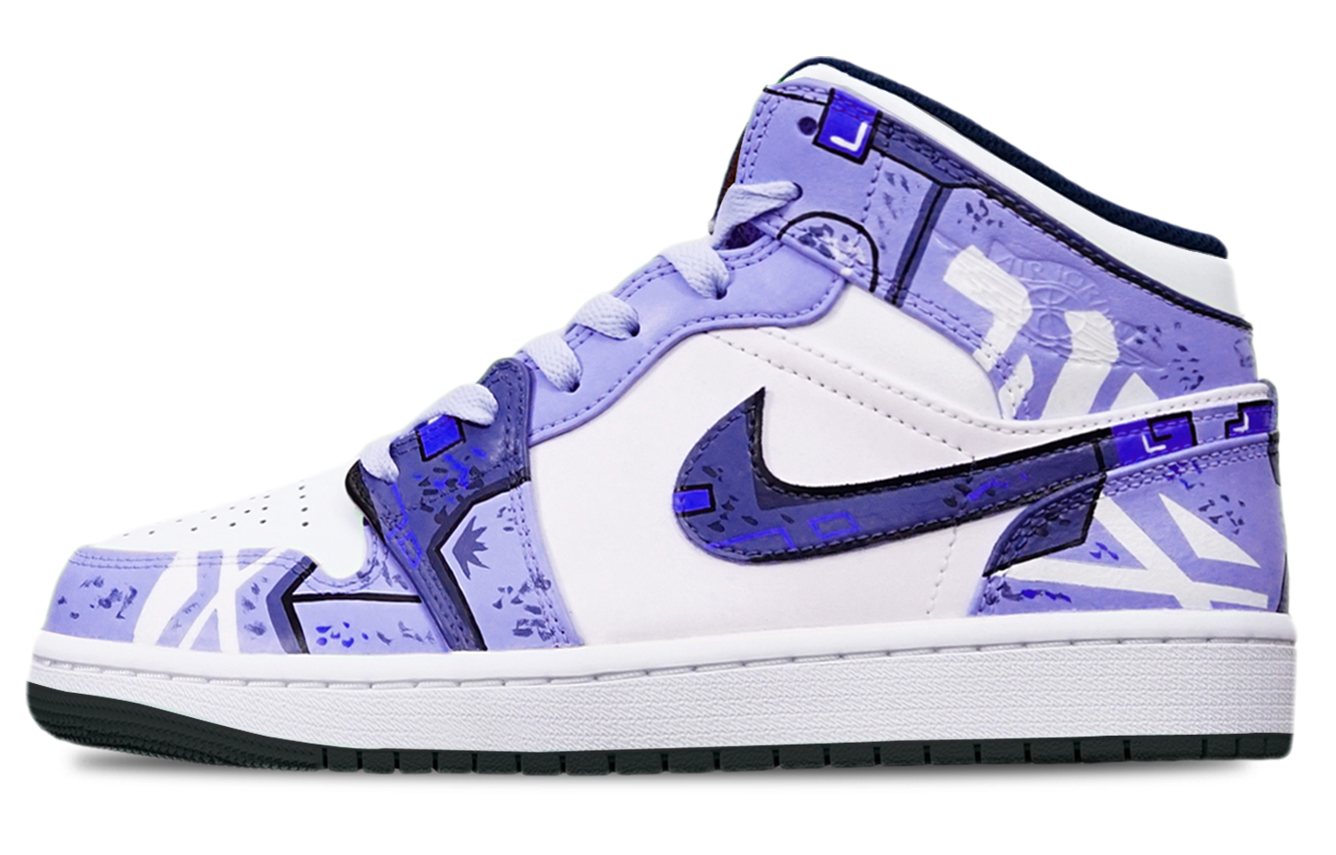 Buy 【定制球鞋】Jordan Air Jordan 1 Mid 賽博朋克 黑底戰損 高達機械風 限量鞋盒 防滑耐磨 中幫 復古籃球鞋 GS 藍紫白