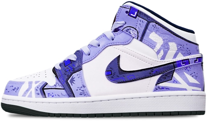 【定制球鞋】Jordan Air Jordan 1 Mid 賽博朋克 黑底戰損 高達機械風 限量鞋盒 防滑耐磨 中幫 復古籃球鞋 GS 藍紫白 Buy 【定制球鞋】Jordan Air Jordan 1 Mid 賽博朋克 黑底戰損 高達機械風 限量鞋盒 防滑耐磨 中幫 復古籃球鞋 GS 藍紫白