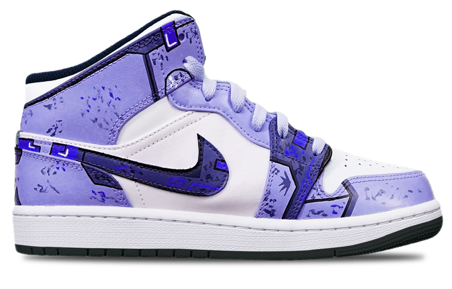 Order 【定制球鞋】Jordan Air Jordan 1 Mid 賽博朋克 黑底戰損 高達機械風 限量鞋盒 防滑耐磨 中幫 復古籃球鞋 GS 藍紫白