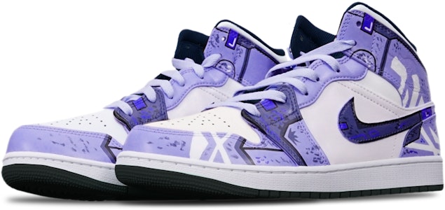 カスタムAJ1ミッド "サイバーパンク 青紫白" 554725-075(TeamT-黑底战损蓝紫女S-BOX) Lookbook カスタムAJ1ミッド "サイバーパンク 青紫白" 554725-075(TeamT-黑底战损蓝紫女S-BOX)