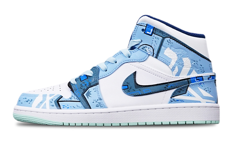 Buy 에어 조던 1 미드 '사이버펑크 크리스마스' (AJ1 사이버펑크 크리스마스) 554725-413(TeamT-圣诞雾霾蓝女S-BOX)