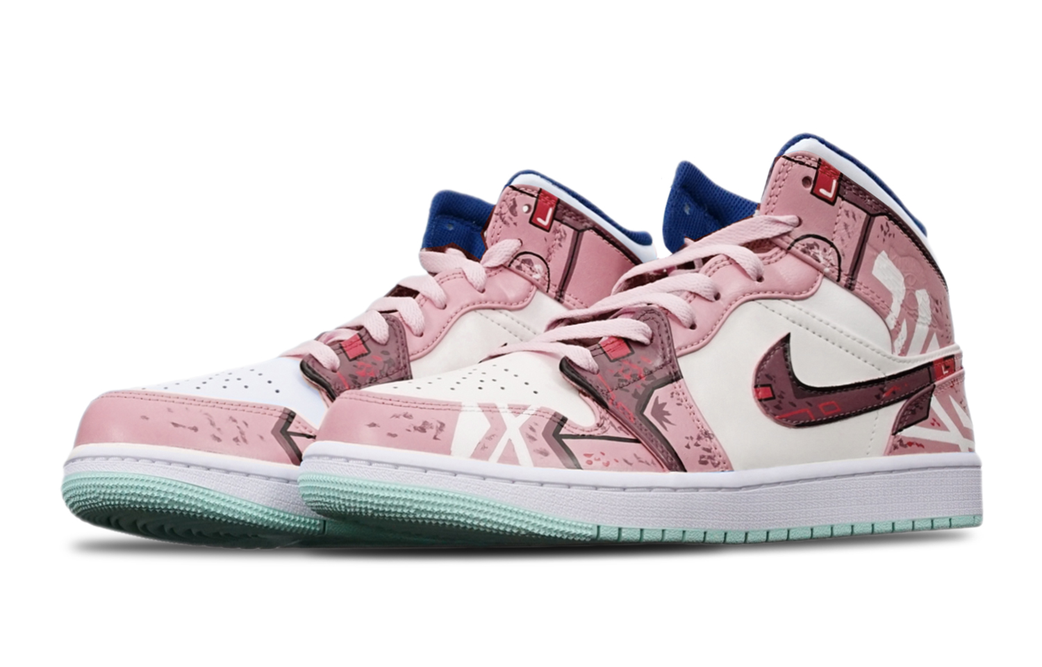 Shop [Kasut Custom] Air Jordan 1 Mid 'Cyberpunk Gundam Mecha Biru Pudina Rosak' 554725-413(TeamT-战损藕白女S-BOX)