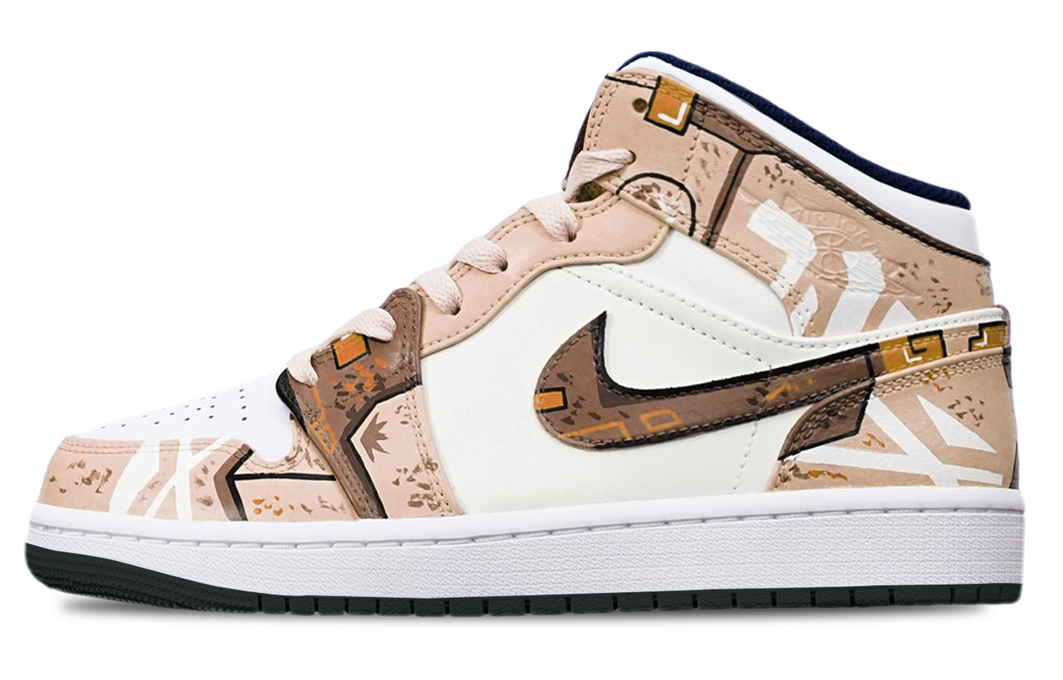 Order カスタムAJ1ミッド サイバーパンク風カーキ白 554725-075(TeamT-黑底战损卡其女S-BOX)