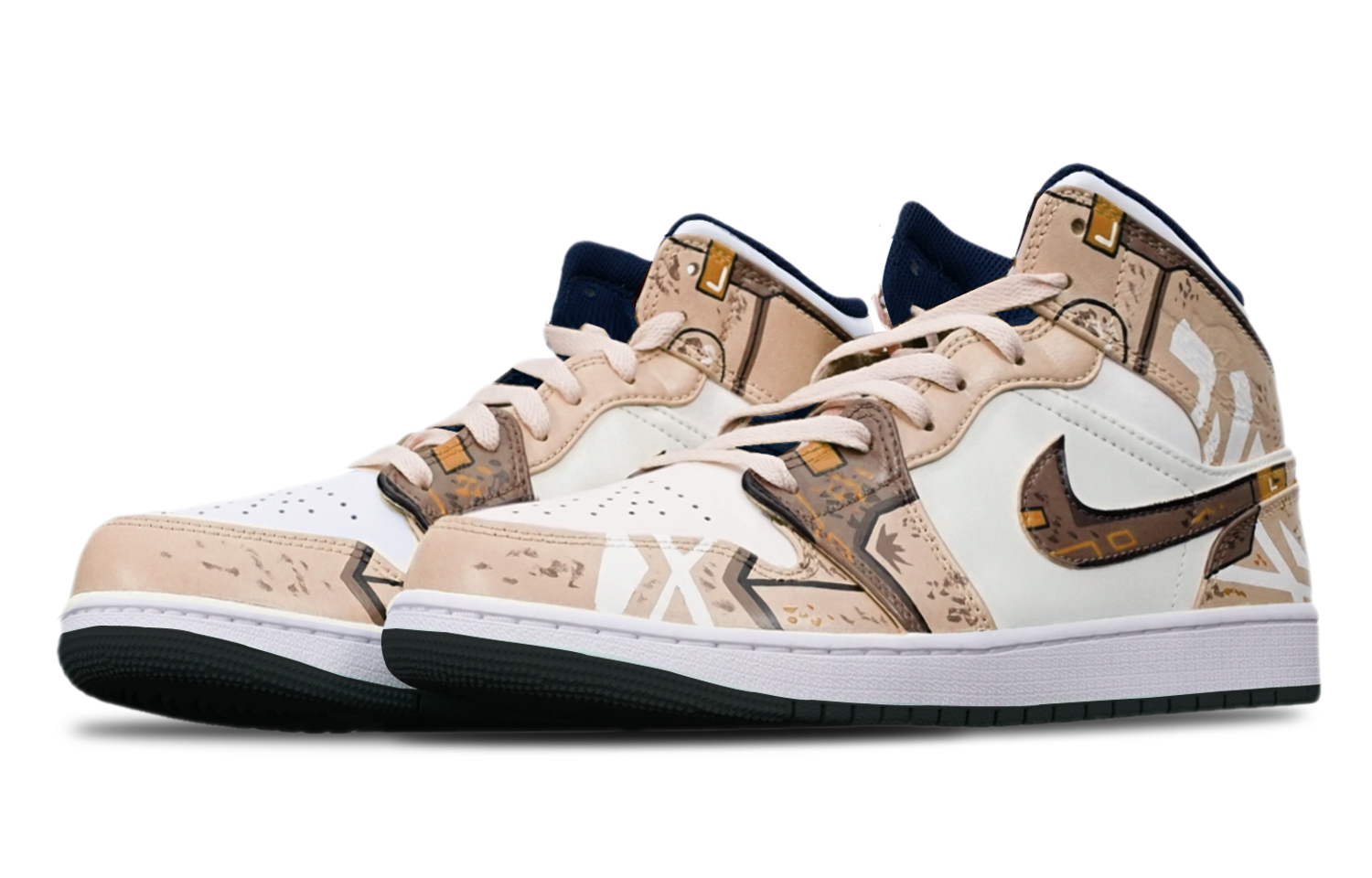 Shop カスタムAJ1ミッド サイバーパンク風カーキ白 554725-075(TeamT-黑底战损卡其女S-BOX)