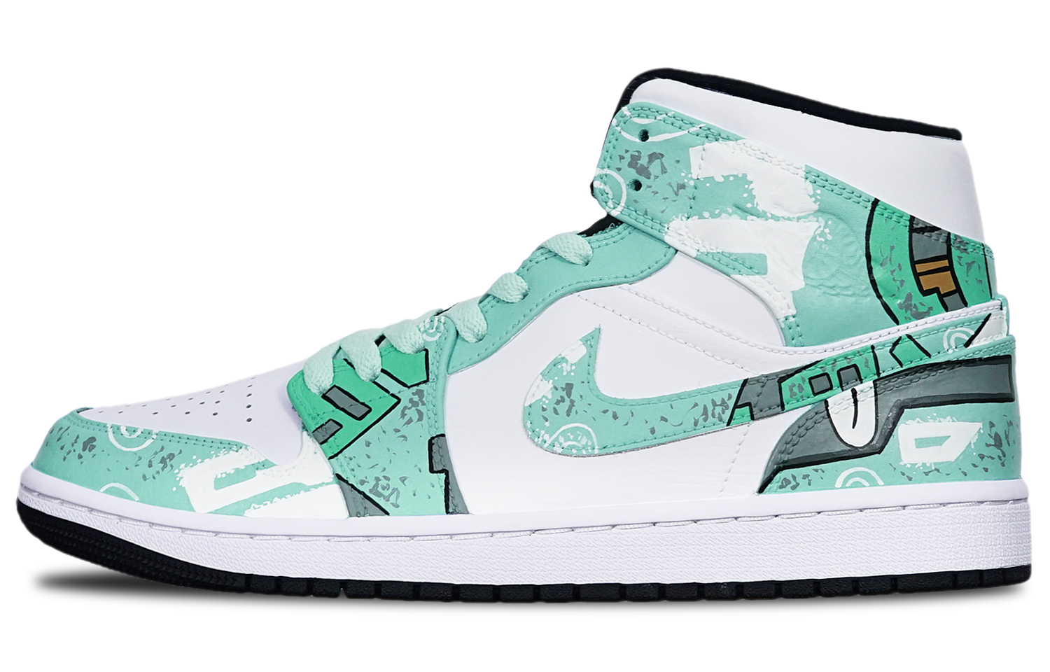 Buy [Kasut Custom] Air Jordan 1 Mid 'Cyberpunk Gundam Hijau Putih' 554724-075(TeamT-战损II型绿白S-BOX)