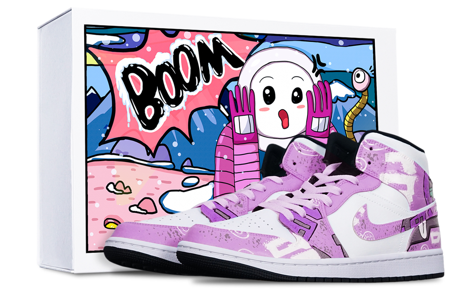Buy [Kasut Custom] Air Jordan 1 Mid 'Cyberpunk Gundam Ungu Merah Putih' 554724-075(TeamT-战损II型紫红S-BOX)