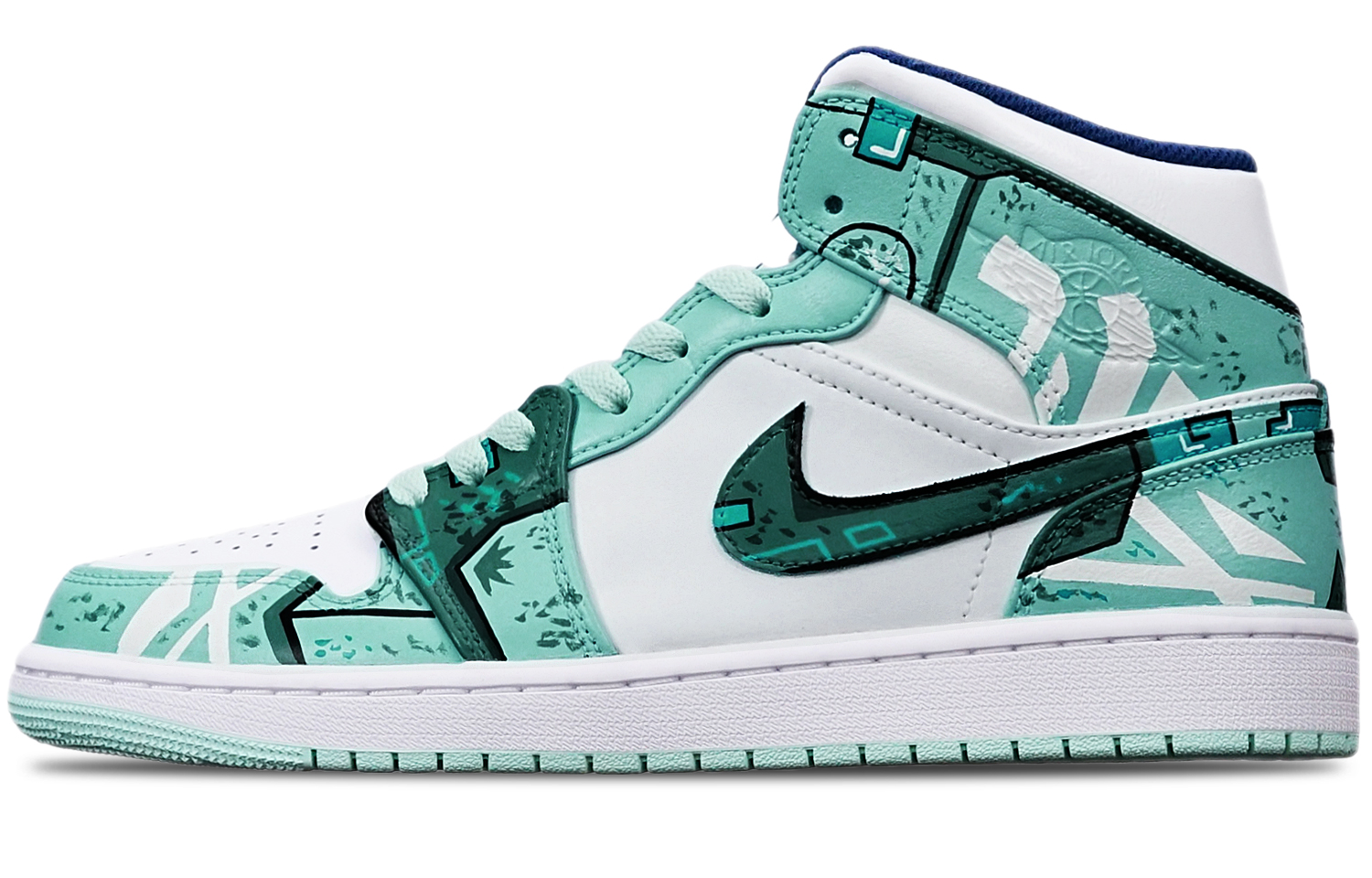 Order 커스텀 에어 조던 1 미드 '사이버펑크 건담' (54 characters) 554724-413(TeamT-战损机械绿白S-BOX)